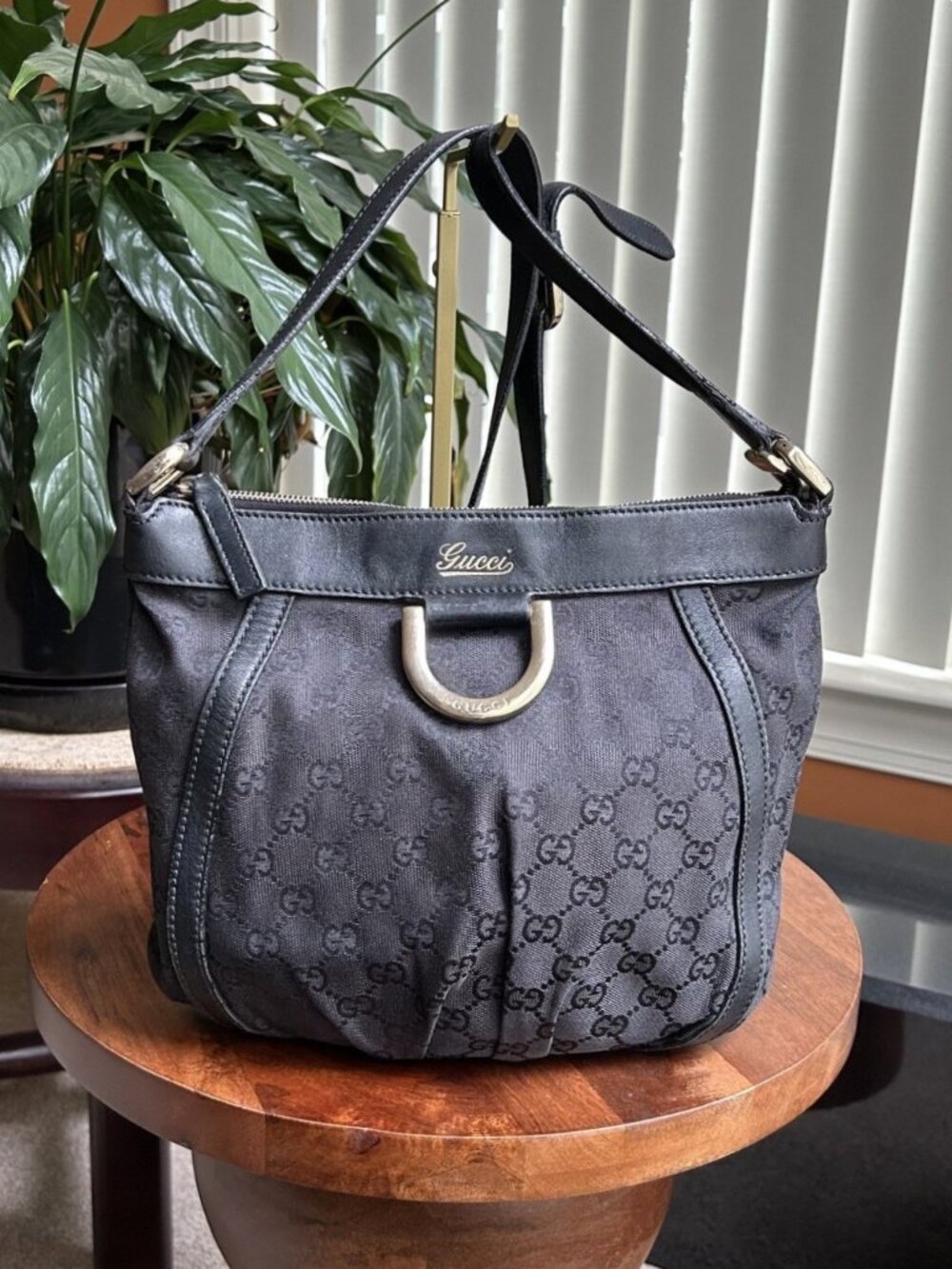 GUCCI GG Canvas D-Ring Crossbody Shoulder Bag, Black